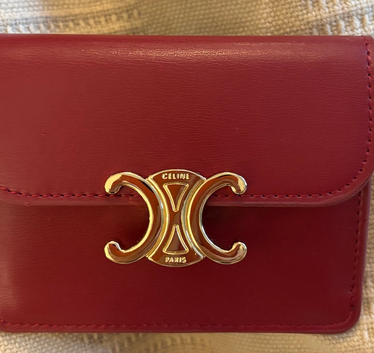 Celine Deep Red Small Leather Snap Wallet 2643