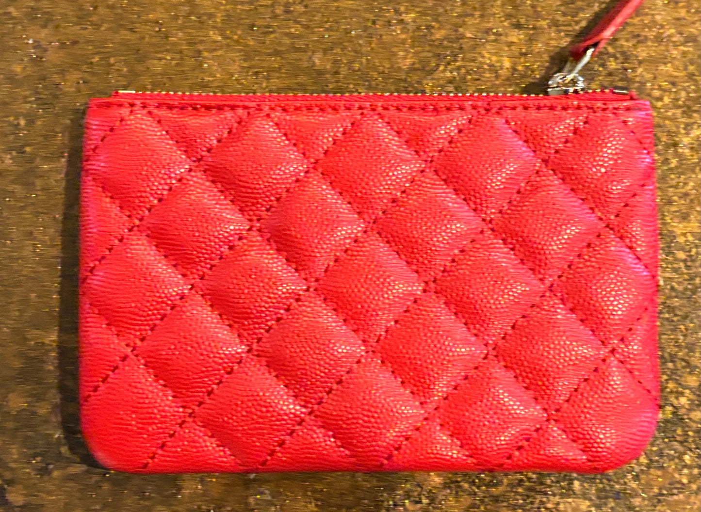 Chanel Red Leather Zippered Pouch