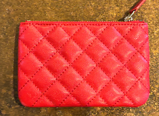 Chanel Red Leather Zippered Pouch