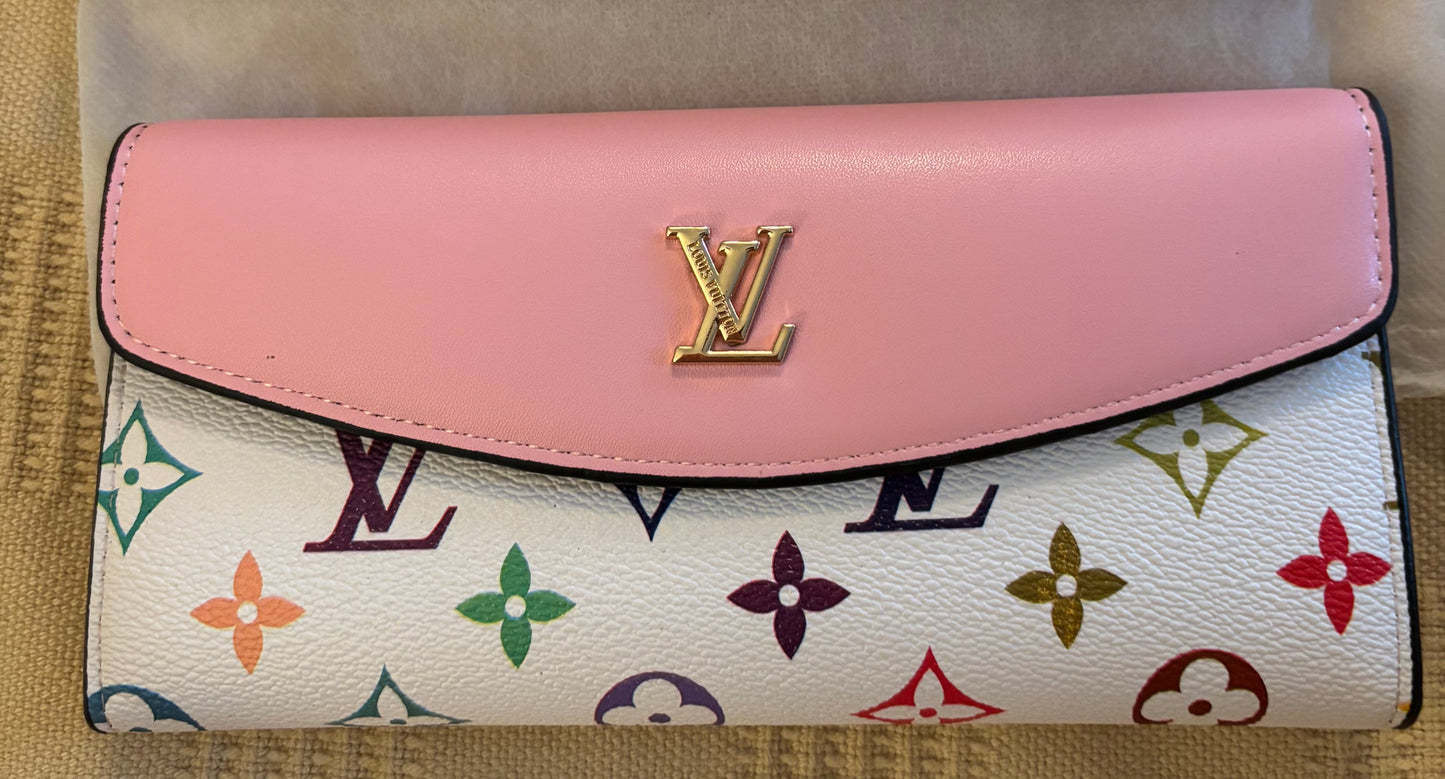 LV White Multi Color & Light Pink Large Wallet 2659