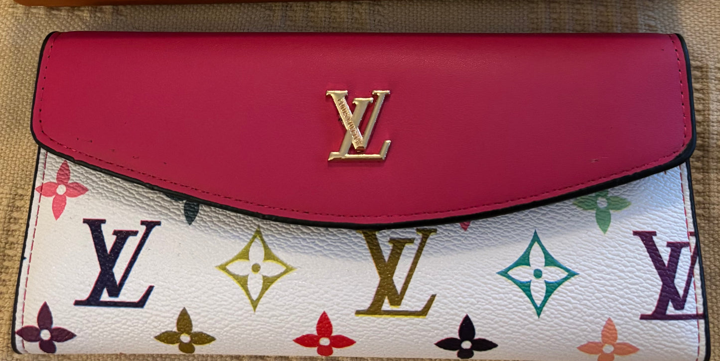 LV White Multi Color/Hot Pink Large Wallet 2660