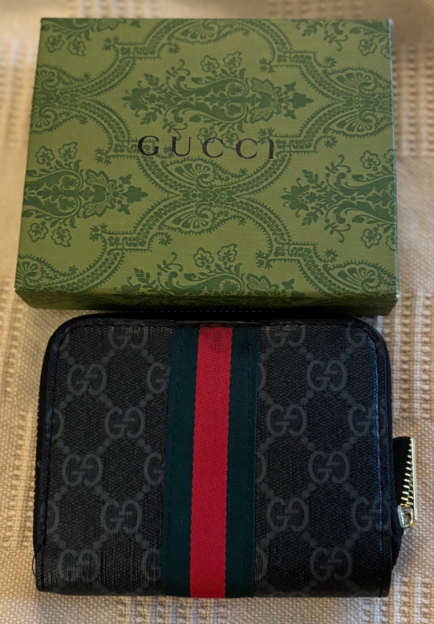 Gucci Mono Black Stripe Small Zippered Wallet 2661