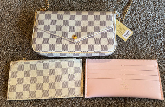 LV White Damier 3Pc Set Shoulder Bag/Clutch 2668
