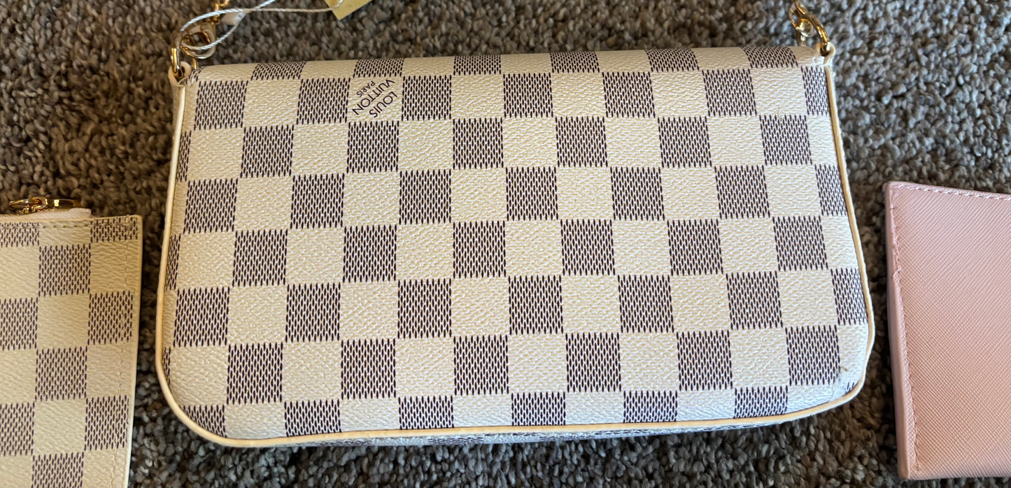 LV White Damier 3Pc Set Shoulder Bag/Clutch 2668