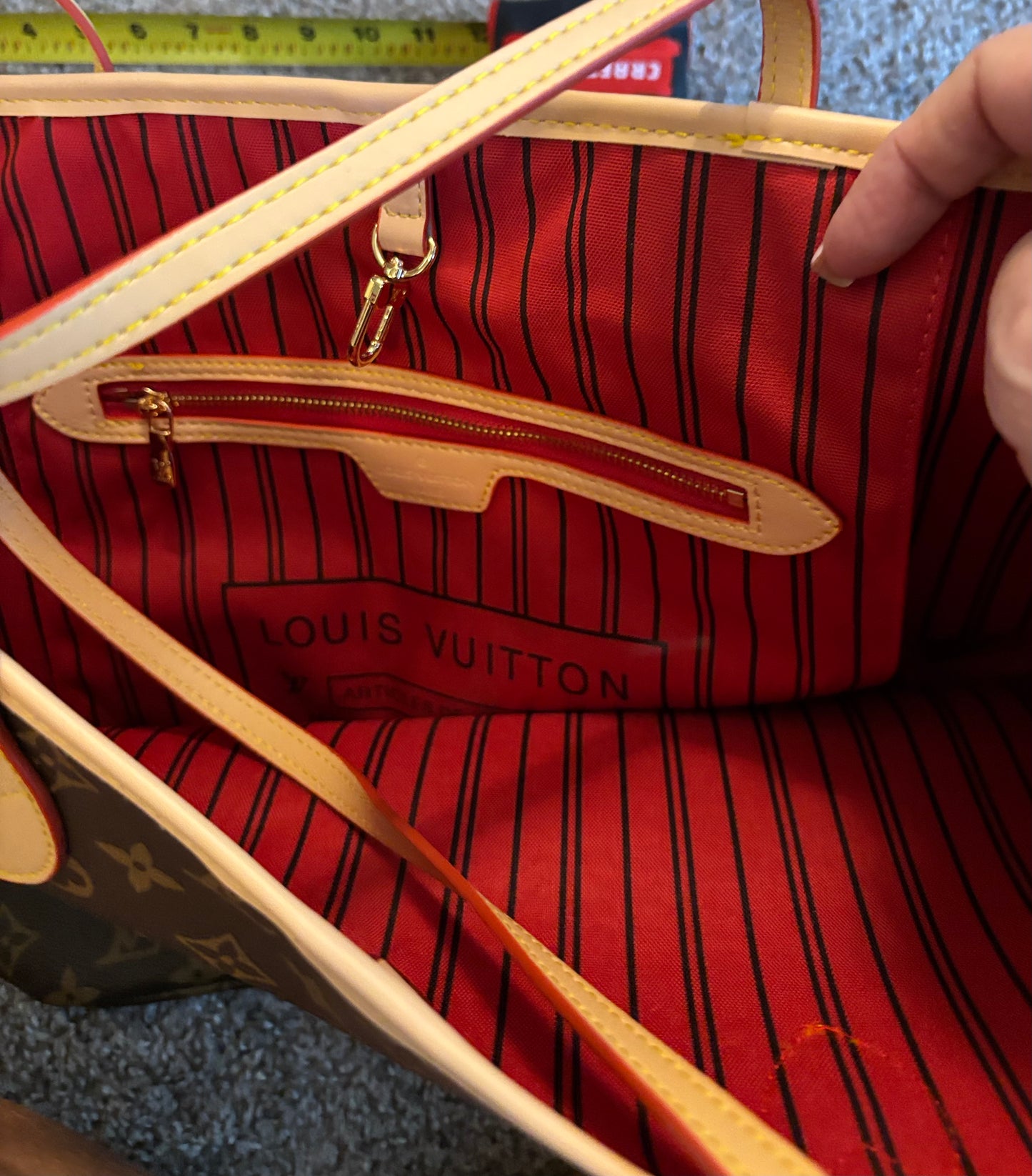 LV Brown Mono Neverfull Shoulder Bag Red Interior