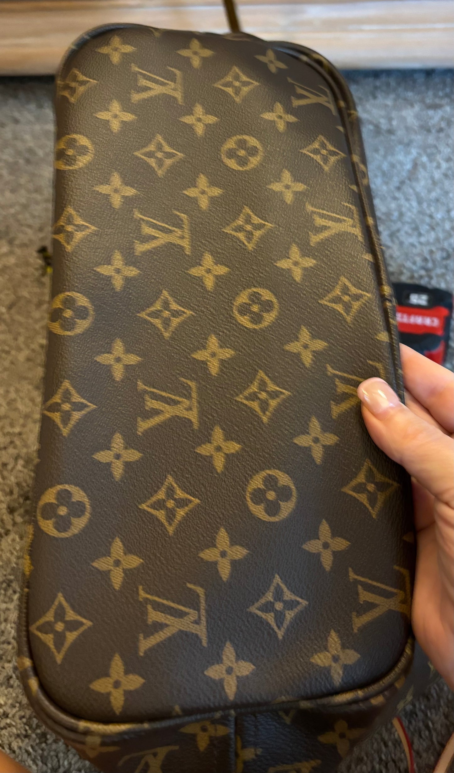 LV Brown Mono Neverfull Shoulder Bag Red Interior