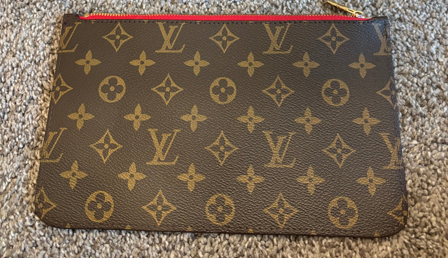 LV Brown Mono Neverfull Shoulder Bag Red Interior