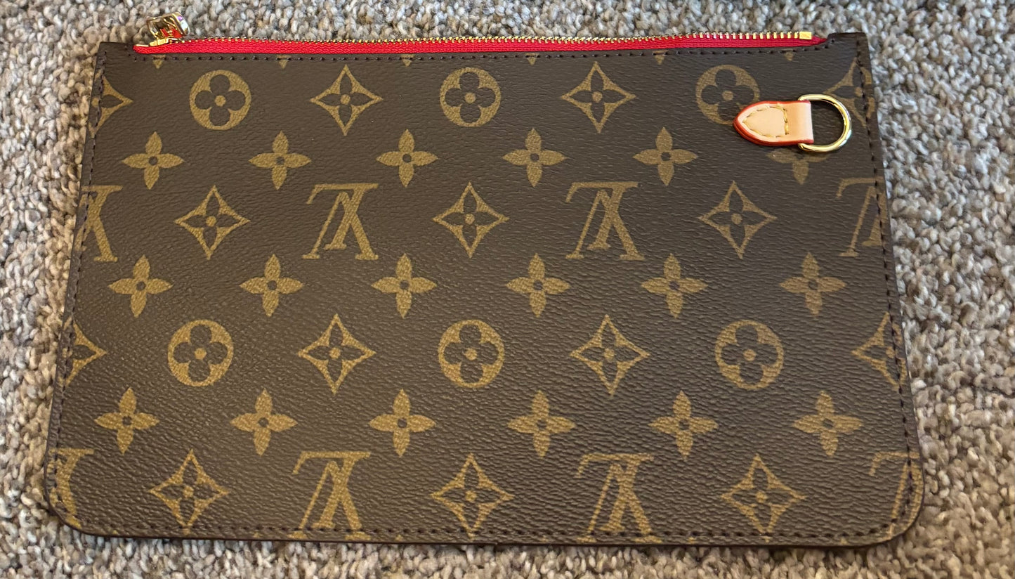 LV Brown Mono Neverfull Shoulder Bag Red Interior
