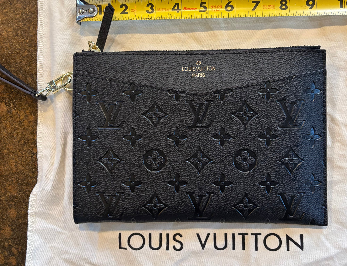 LV Black Embossed Zippered Clutch