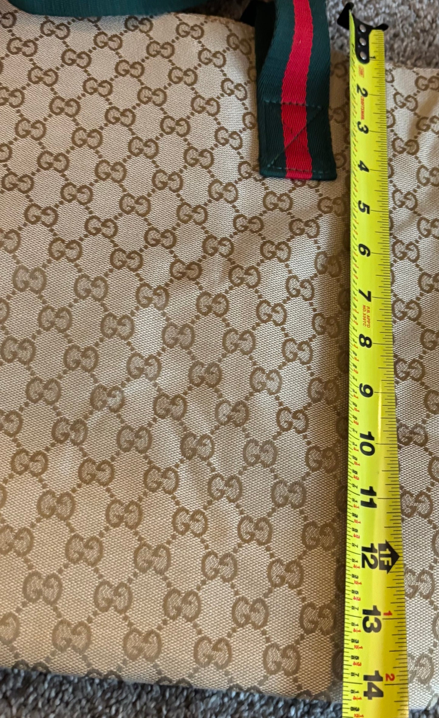 Gucci GG Canvas Tote Bag Green/Red Shoulder Strapes 2675