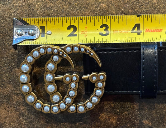 Gucci Black Belt Pearl Detail fits 34"-36" best