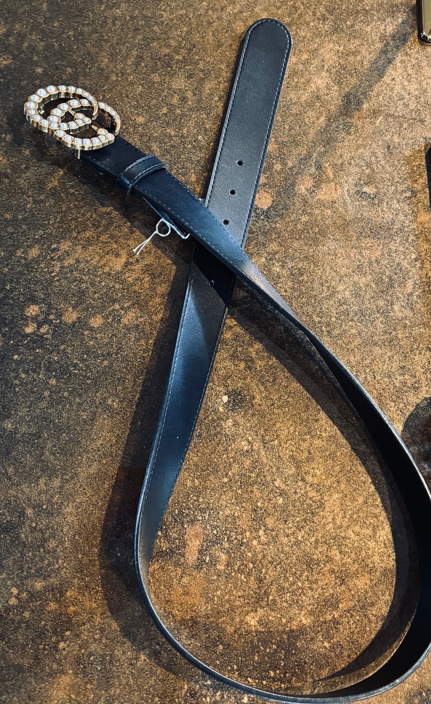Gucci Black Belt Pearl Detail fits 34"-36" best
