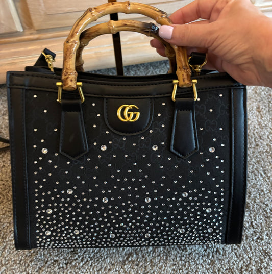 Gucci Black Diana Bamboo Handle/Crossbody Rhinestone 2685