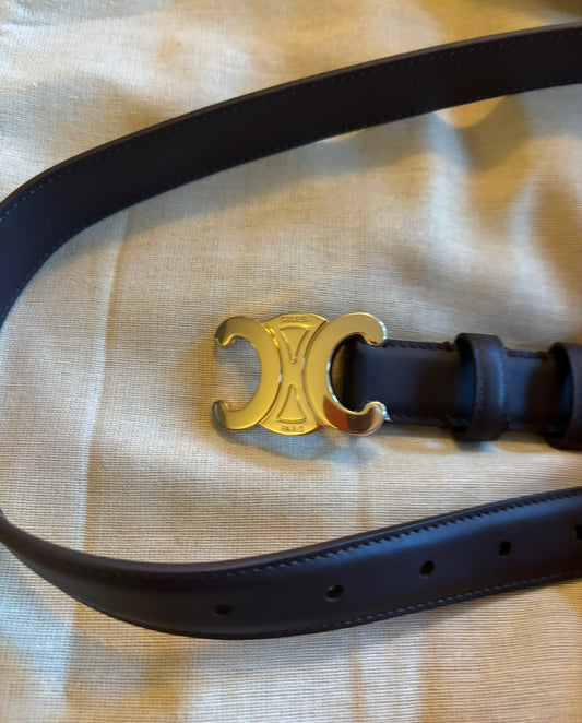 Celine Dark Brown Leather Belt Fits 28-30" Best