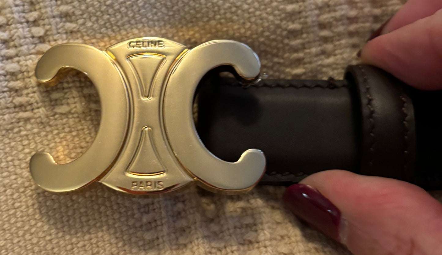 Celine Dark Brown Leather Belt Fits 28-30" Best