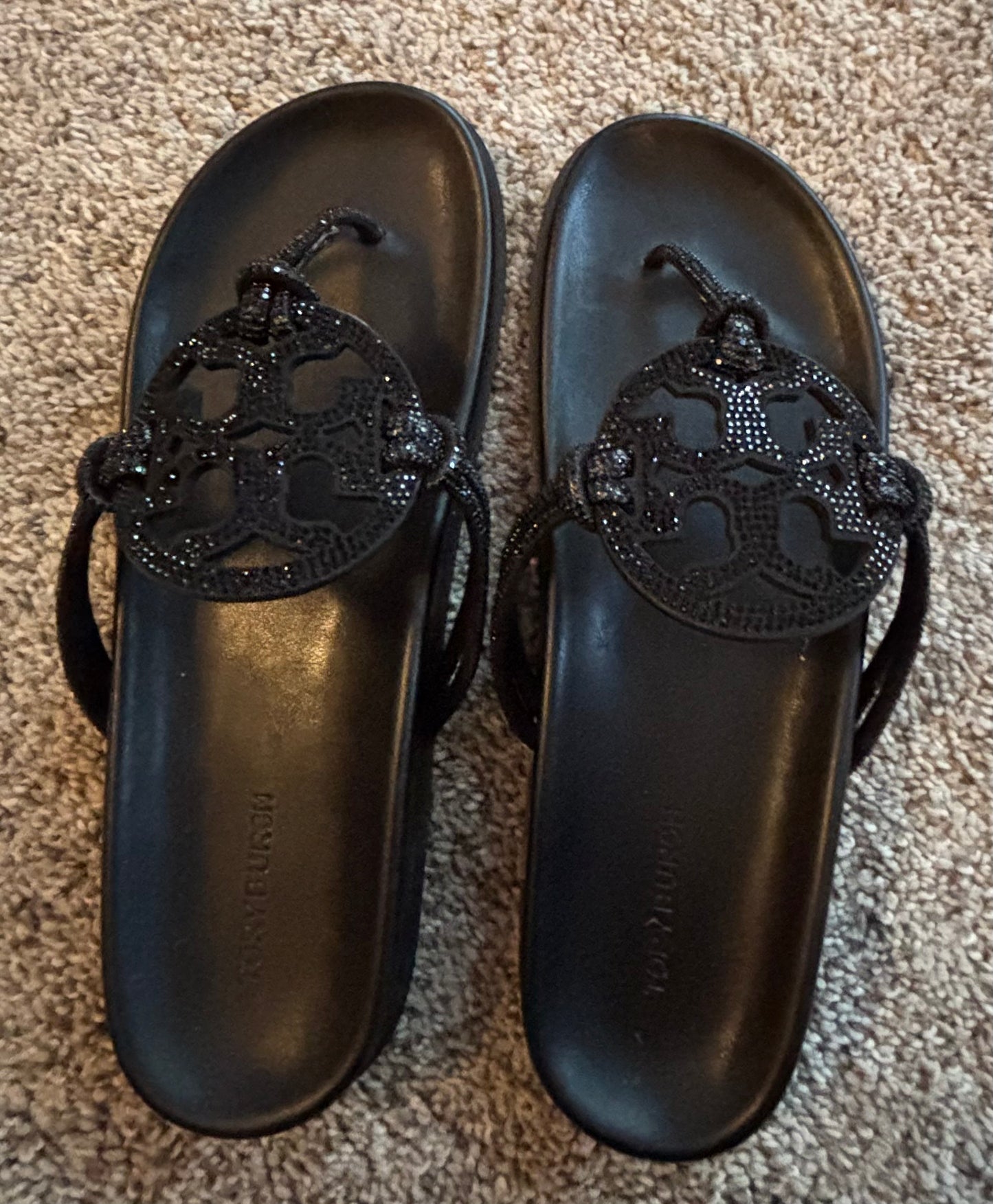 Tory Burch Miller Cloud Black Rhinestone Sandals size US 8 2801 *BEST*