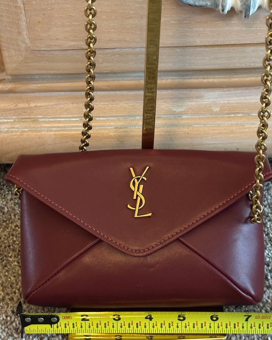 YSL Burgundy Leather Clutch/Crossbody 2692