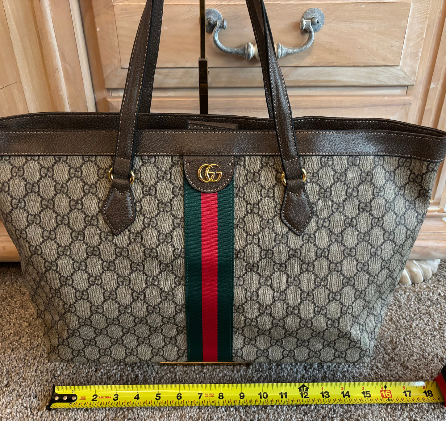 Gucci Brown Mono Striped Tote Shoulder Bag 2694