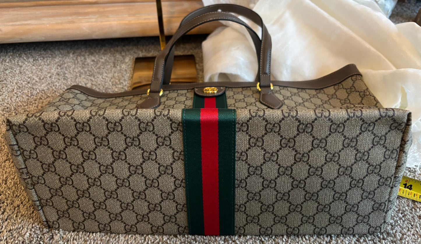 Gucci Brown Mono Striped Tote Shoulder Bag 2694