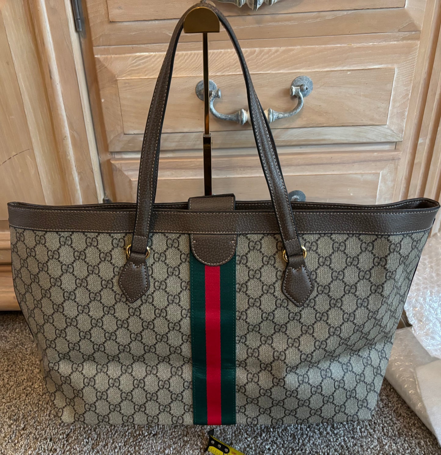 Gucci Brown Mono Striped Tote Shoulder Bag 2694