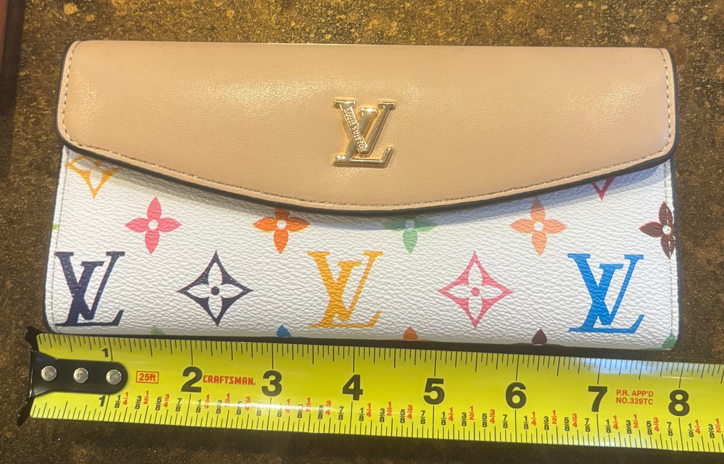 LV Large Tan/White Multi Color Wallet 2699