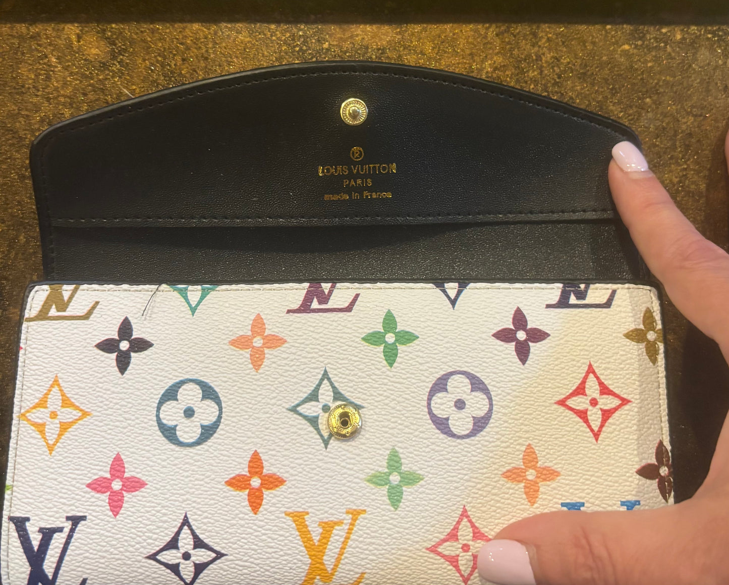 LV Large Tan/White Multi Color Wallet 2699