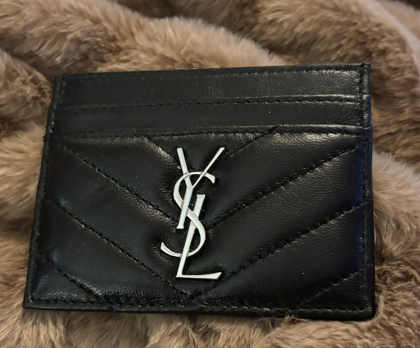YSL Cardholder Blk Leather silver hardware