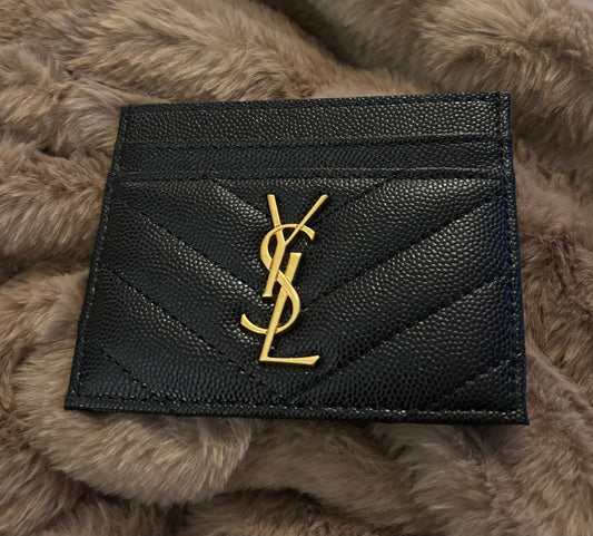 YSL Black Leather cardholder Gold Hardware
