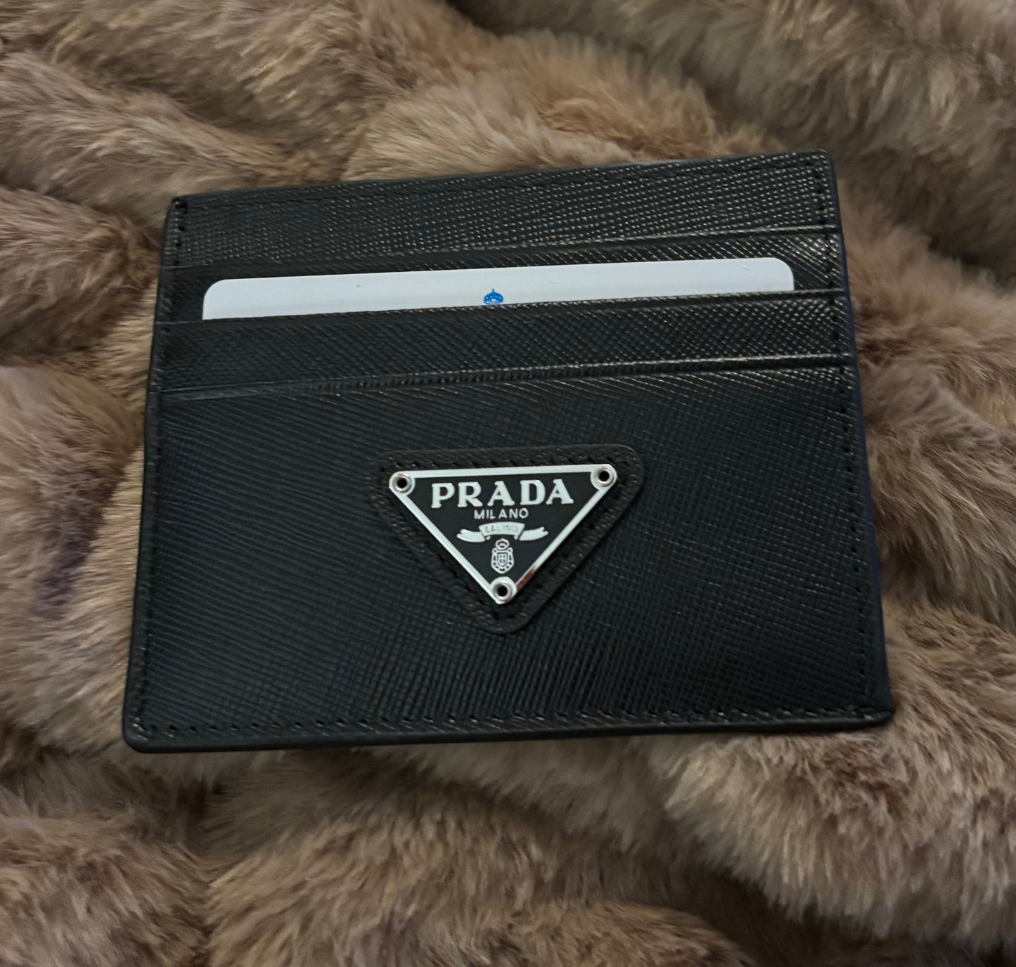 Prada Black Leather Cardholder Silver Hardware