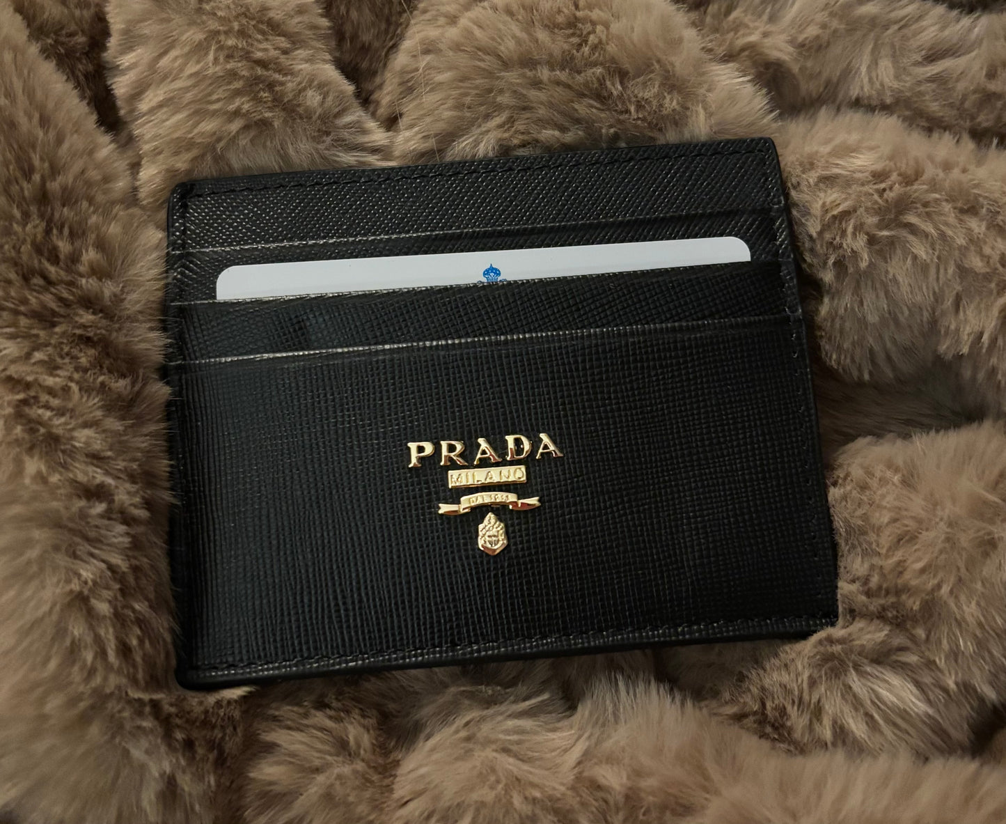 Prada Black Leather Cardholder Gold Hardware