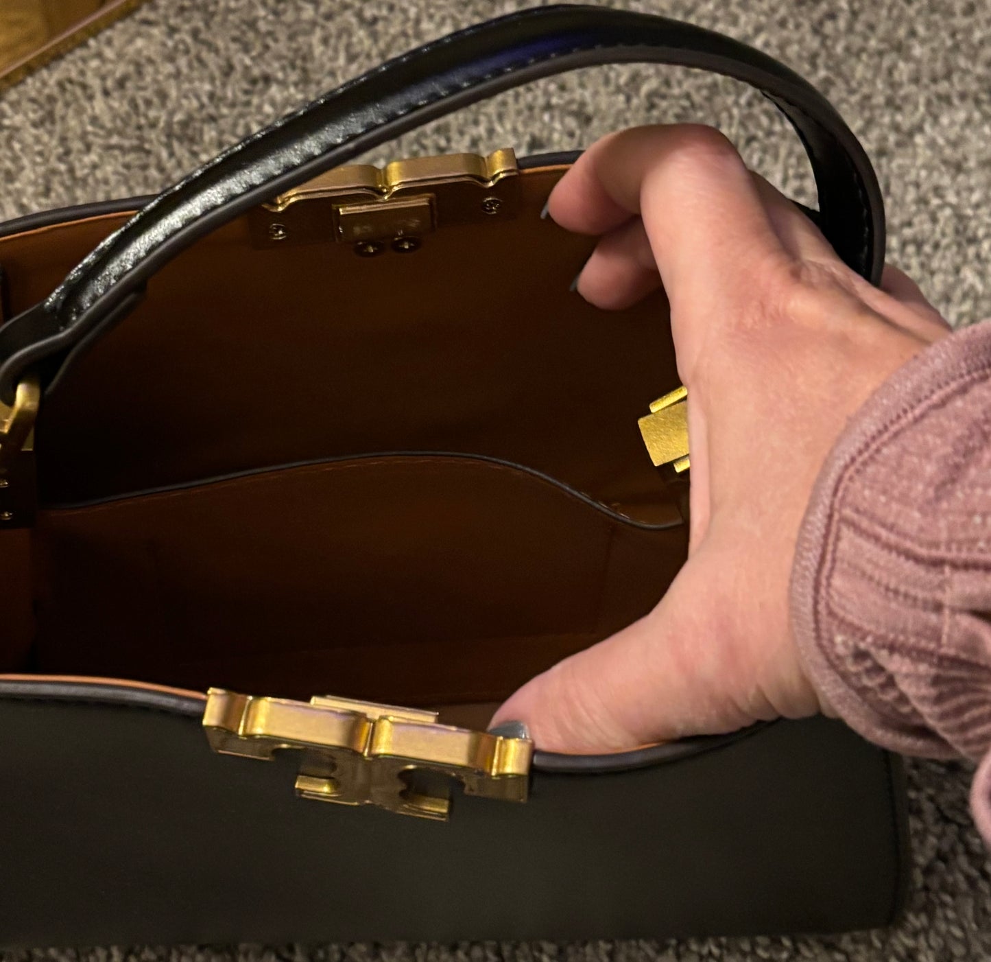 Tory Burch Black Handle Bag/Crossbody Gold Hardware 2315