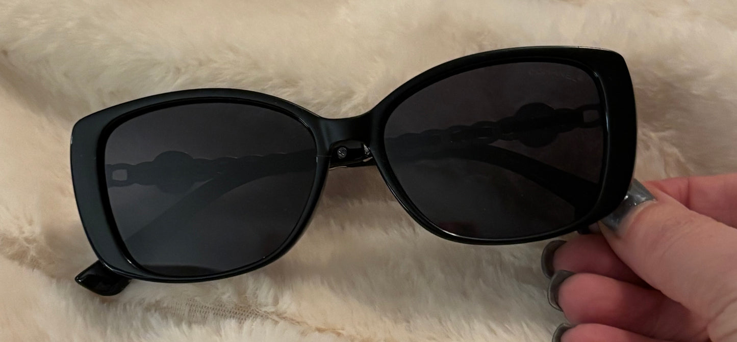 Chanel Black Sunglasses Silver Trim