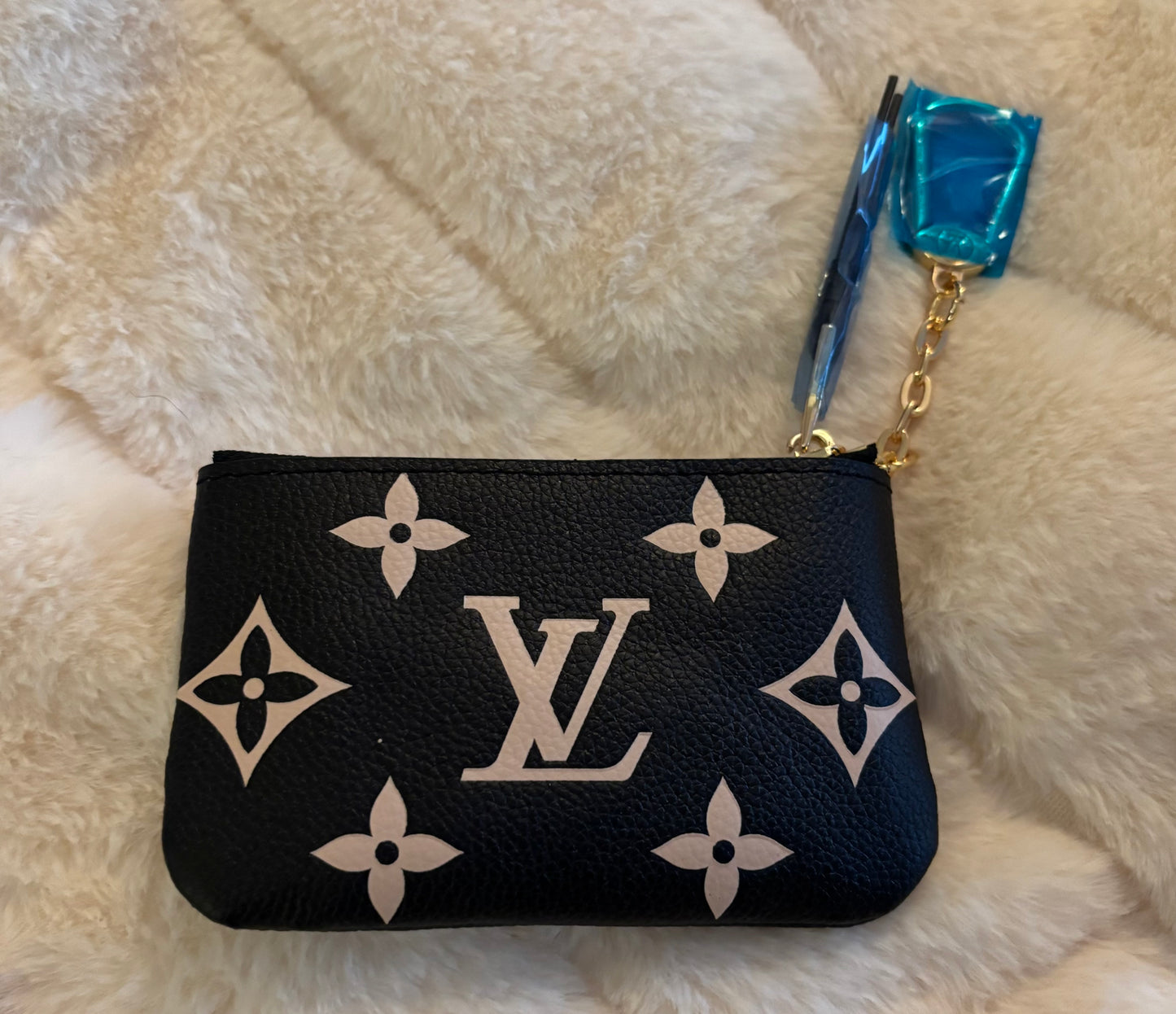 LV Black/Cream Zippered Key Pouch