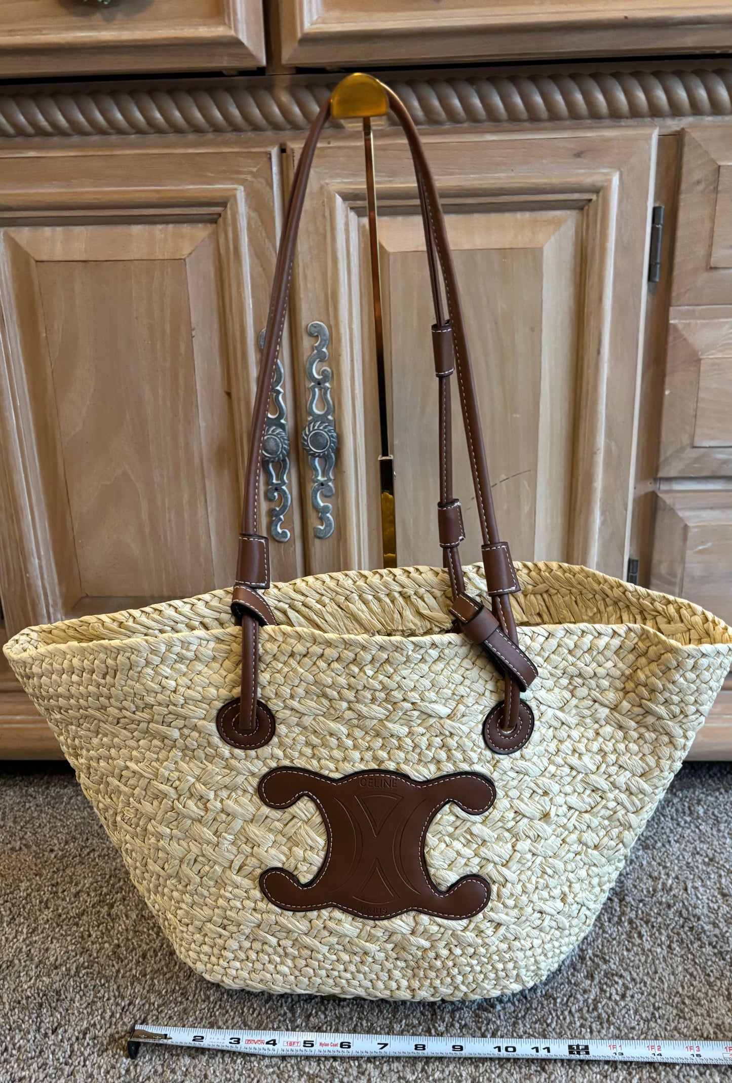 Celine Small Straw Pool Bag Leather Straps 2343