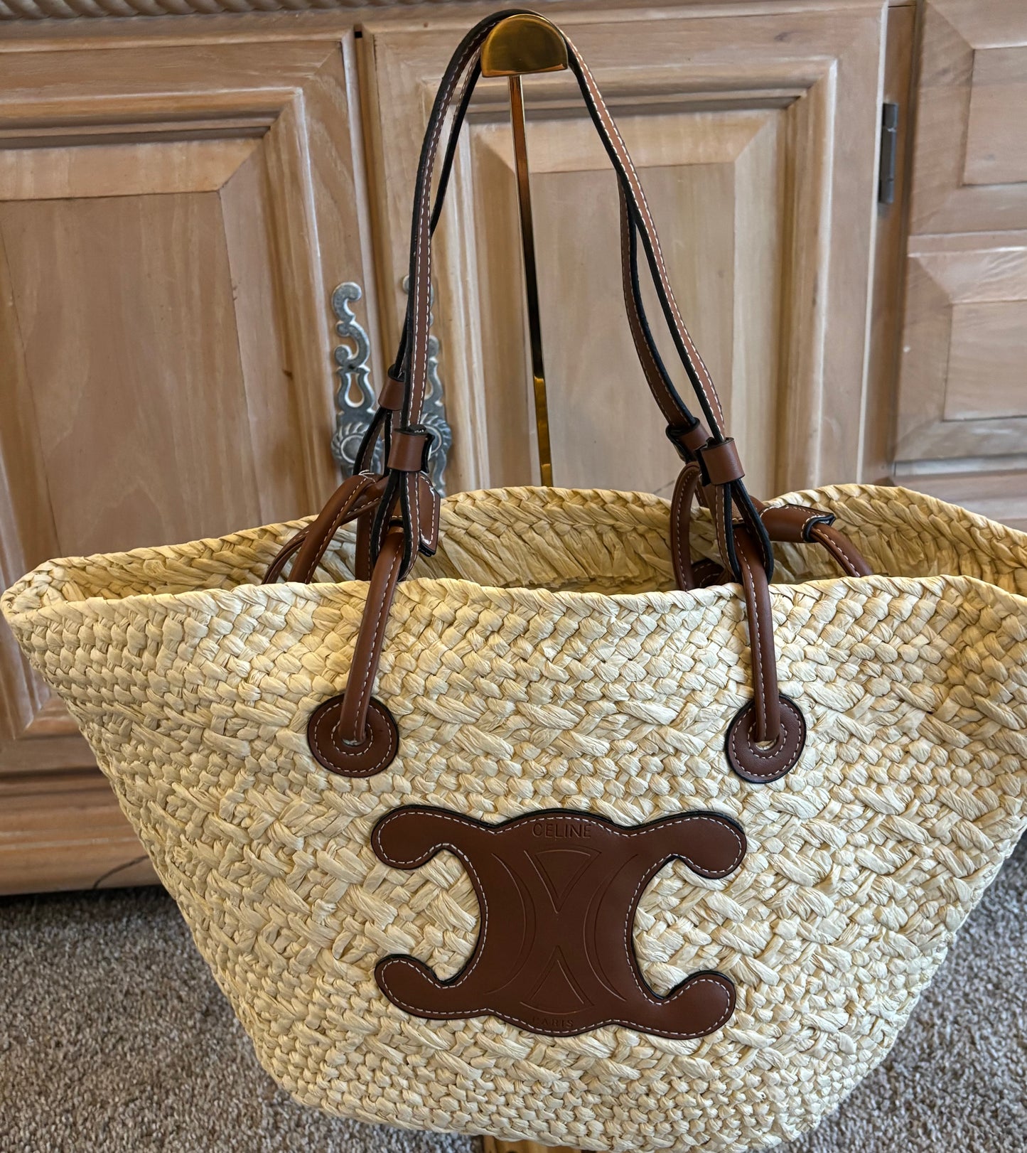 Celine Small Straw Pool Bag Leather Straps 2343