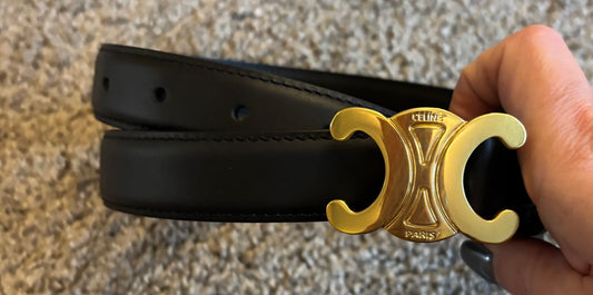 Celine Black Belt with Gold Hardware fits 30-32" best 2345