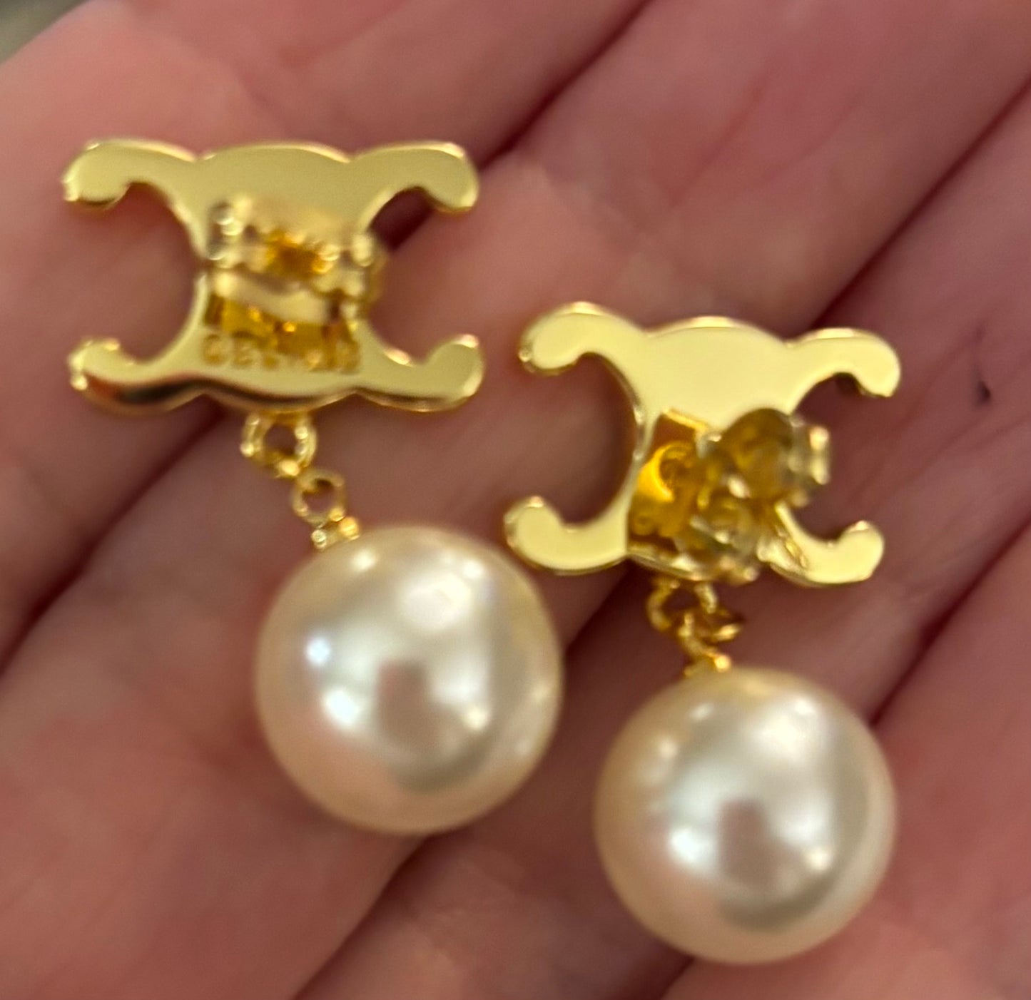 Celine Pearl Drop Earrings Gold Accent 2347