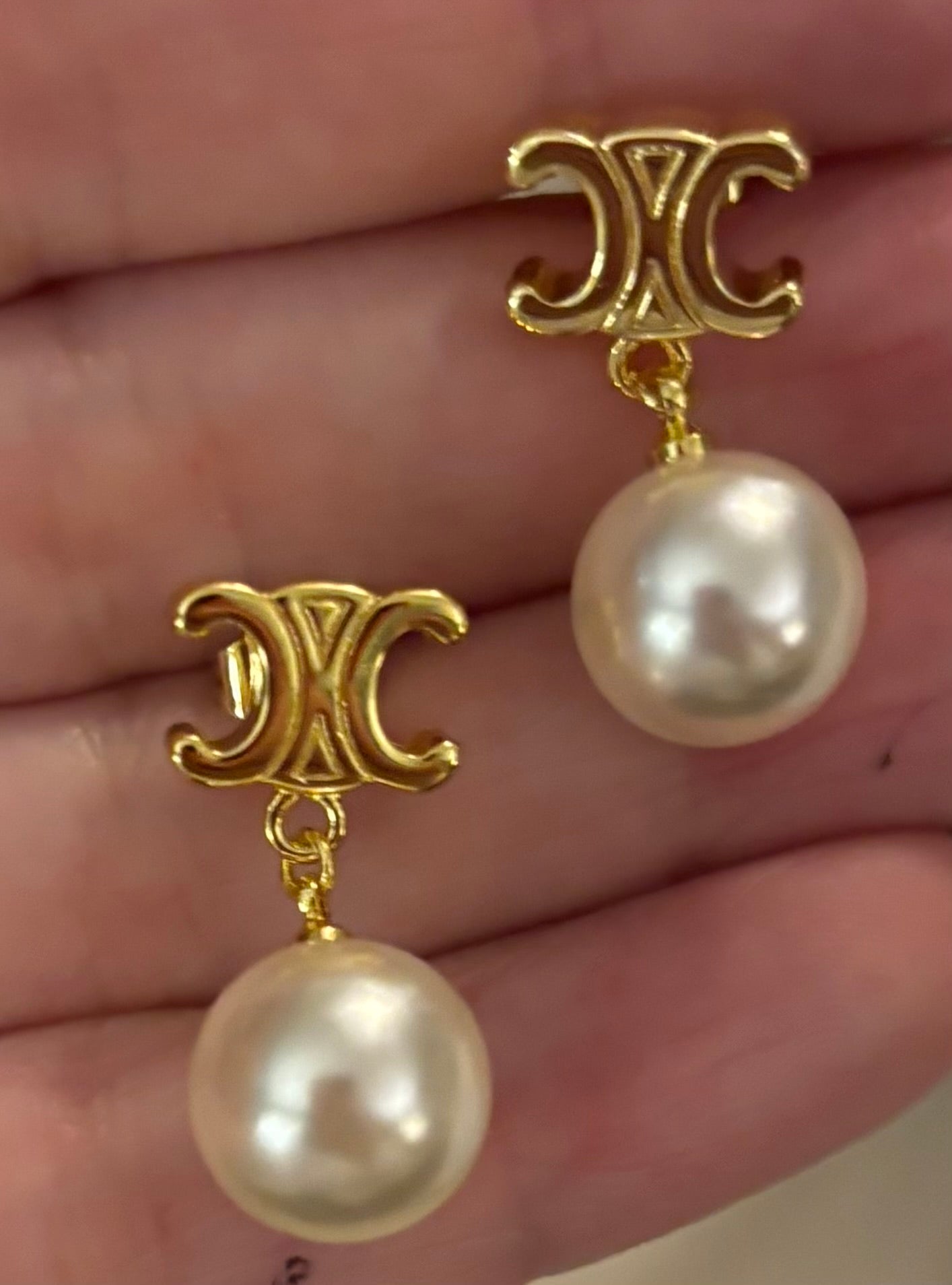 Celine Pearl Drop Earrings Gold Accent 2348
