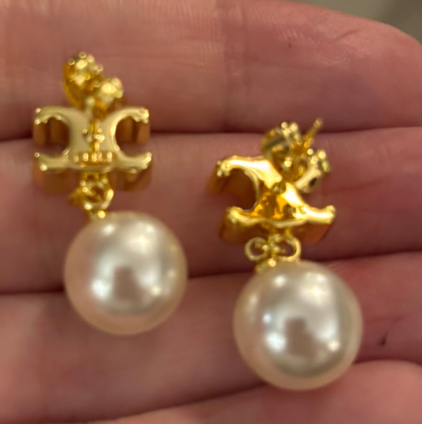 Celine Pearl Drop Earrings Gold Accent 2348