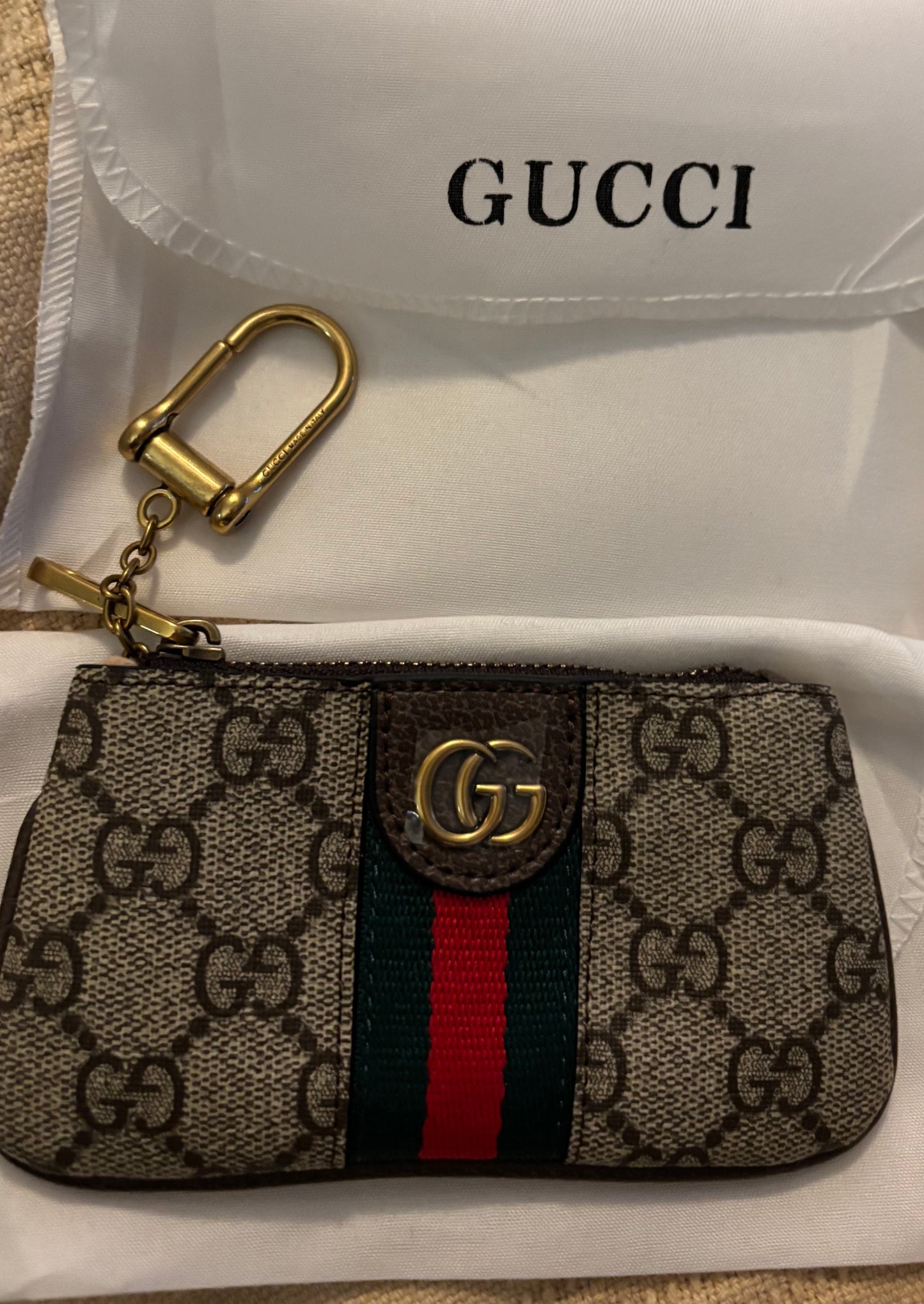 Gucci Brown Mono Zippered Key Pouch 2355
