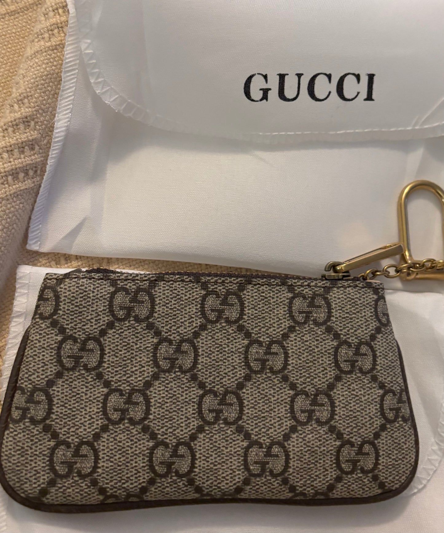 Gucci Brown Mono Zippered Key Pouch 2355