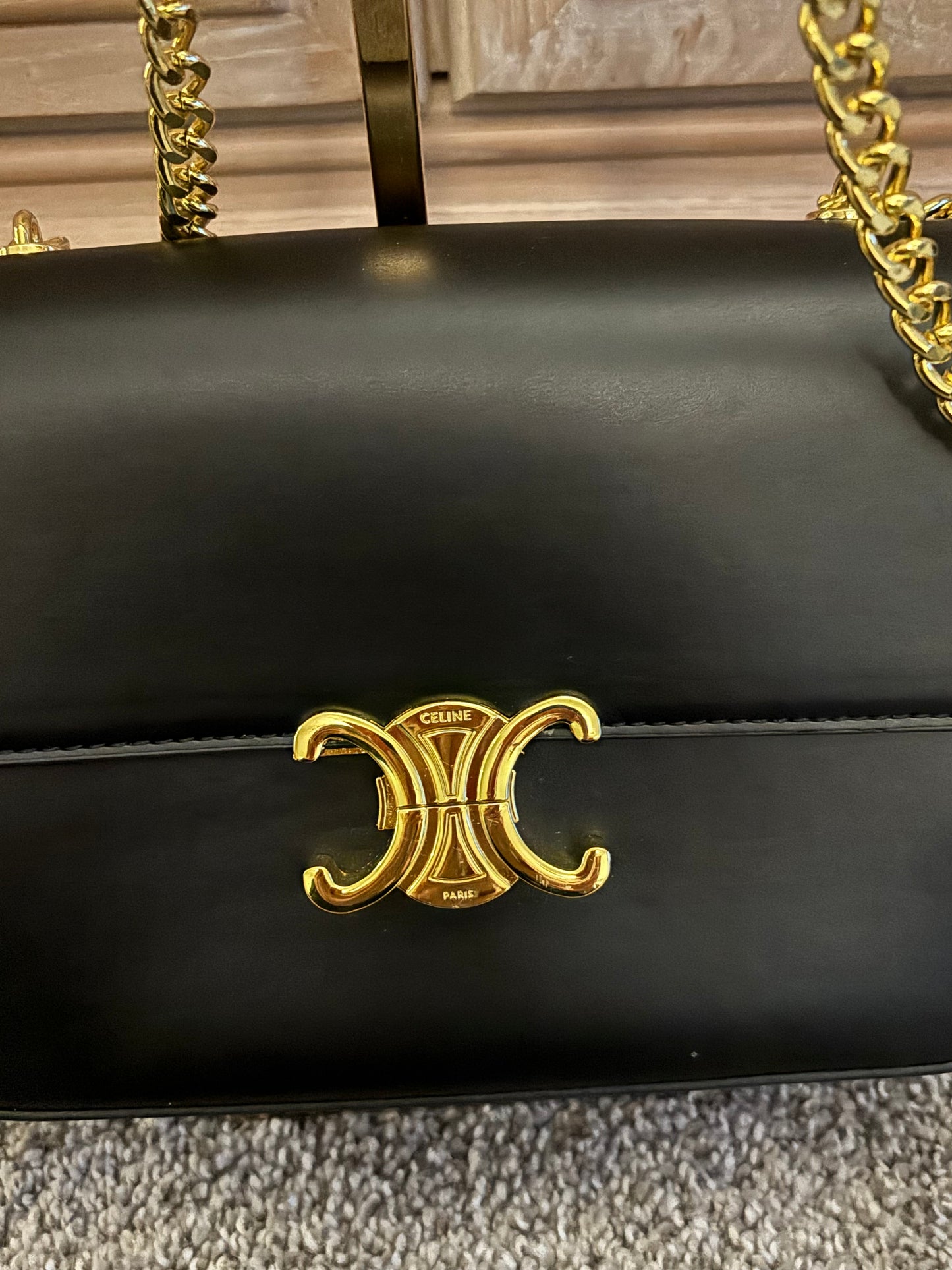 Celine Black Leather Gold Hardware 2418
