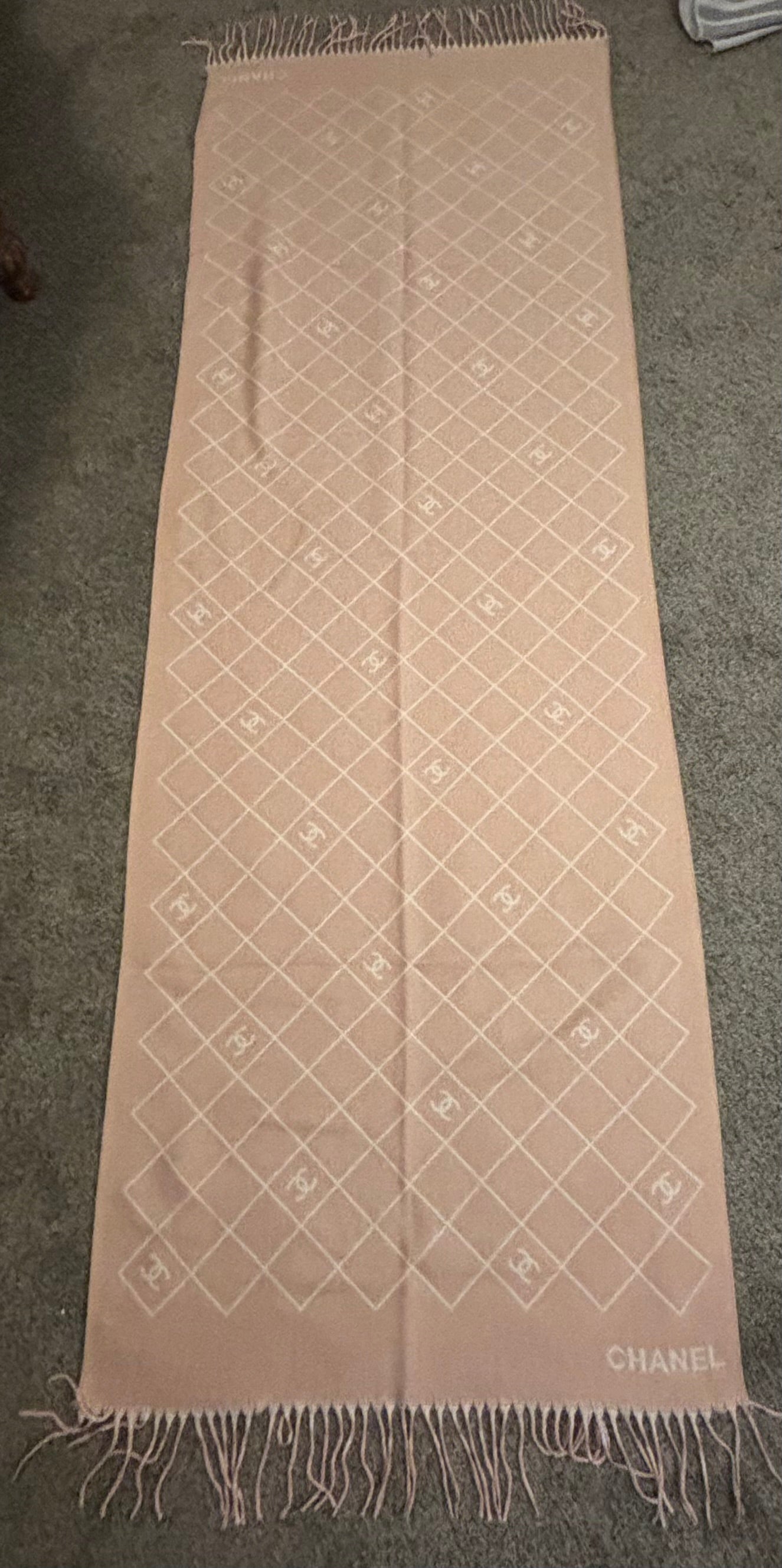Chanel Pink/White Cashmere and Silk Scarf 2366