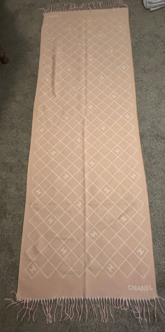 Chanel Pink/White Cashmere and Silk Scarf 2366