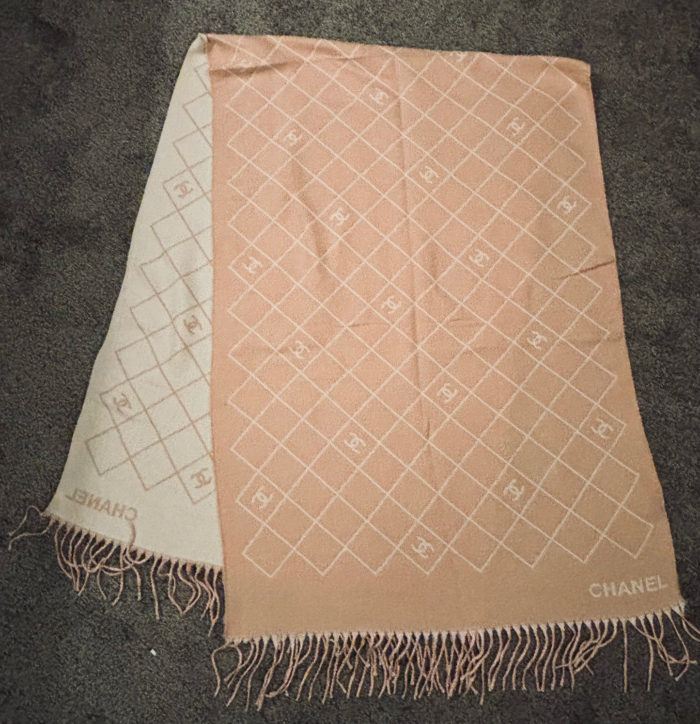 Chanel Pink/White Cashmere and Silk Scarf 2366