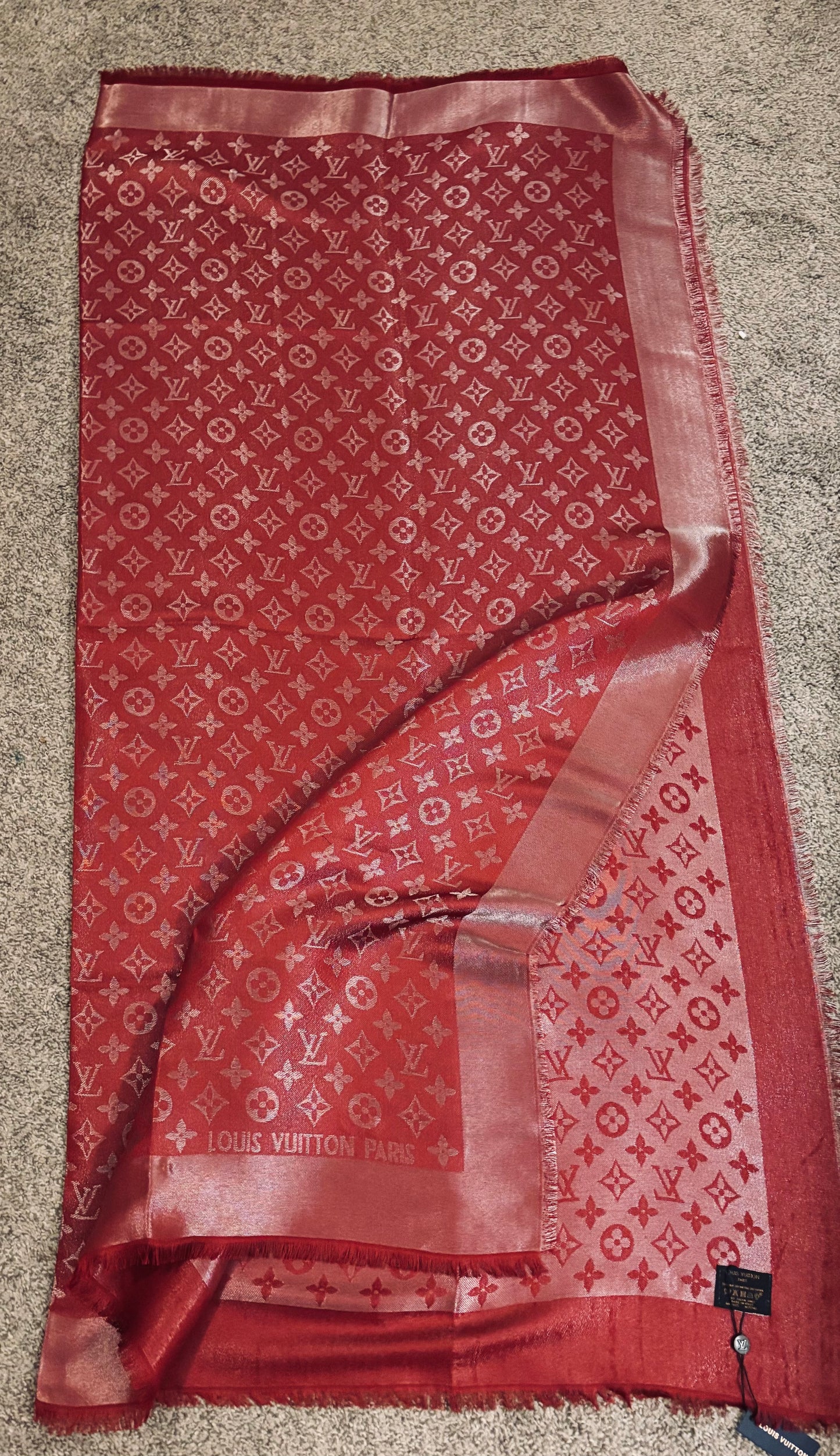 LV Burgundy Shine Silk Shawl 2370