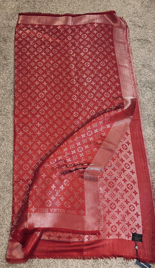 LV Burgundy Shine Silk Shawl 2370