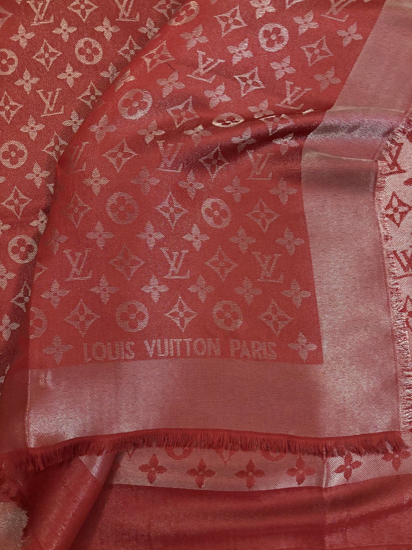 LV Burgundy Shine Silk Shawl 2370