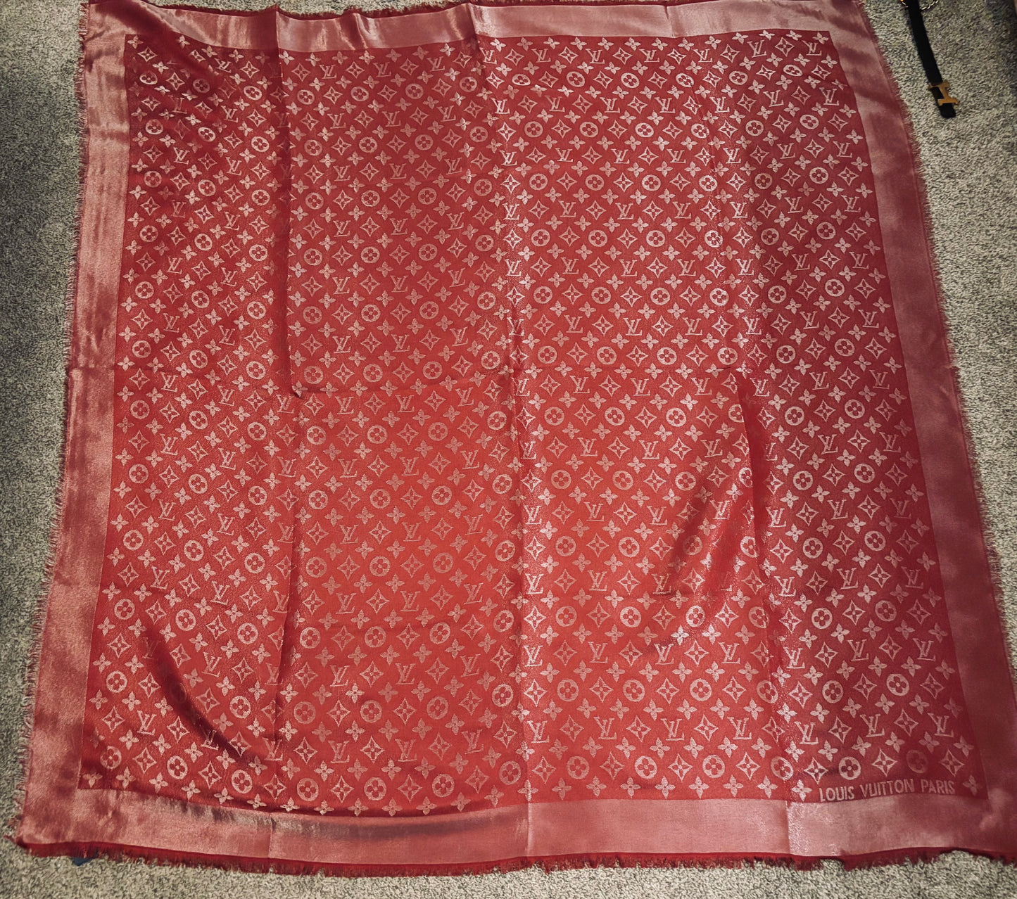 LV Burgundy Shine Silk Shawl 2370