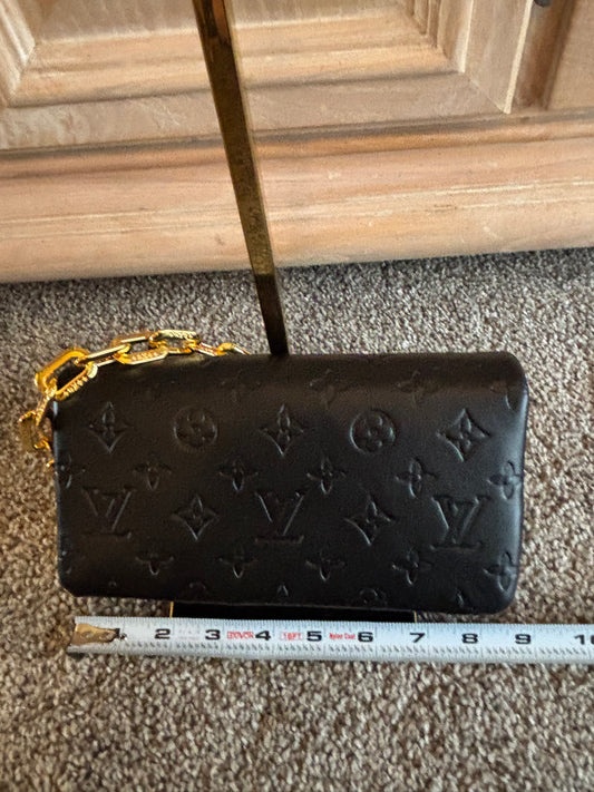 LV Black Leather Fold Over Shoulder/Crossbody 2440